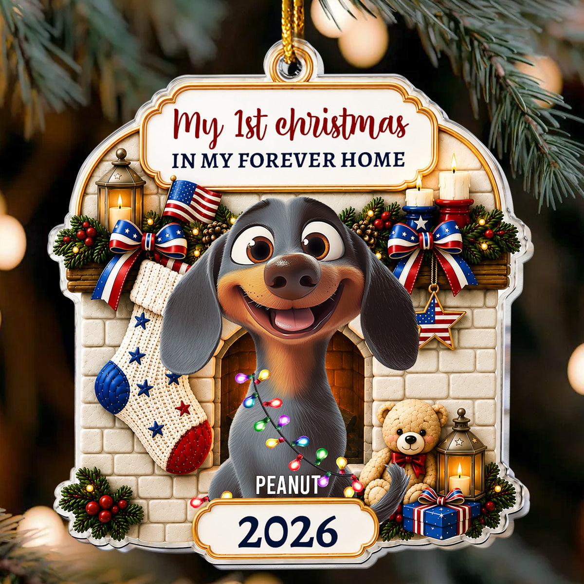 Christmas Gift For Pet Lover First Christmas In Forever Home 2026 American 250Th Anniversary - Personalized Ornament