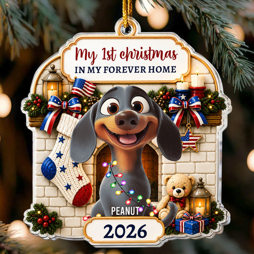 Christmas Gift For Pet Lover First Christmas In Forever Home 2026 American 250Th Anniversary - Personalized Ornament