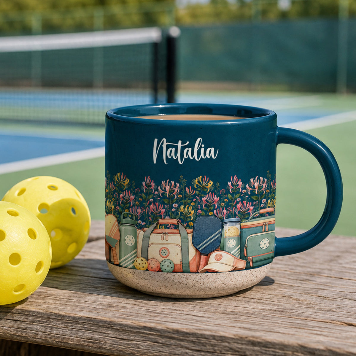 Custom Birth Flower & Name Pottery Mug - Gift For Pickleball Lovers - Personalized Mug