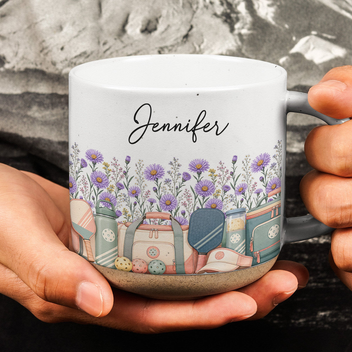 Custom Birth Flower & Name Pottery Mug - Gift For Pickleball Lovers - Personalized Mug