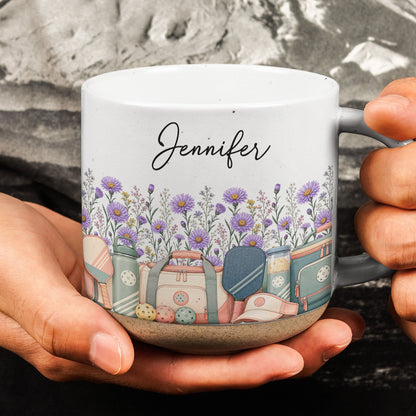 Custom Birth Flower & Name Pottery Mug - Gift For Pickleball Lovers - Personalized Mug