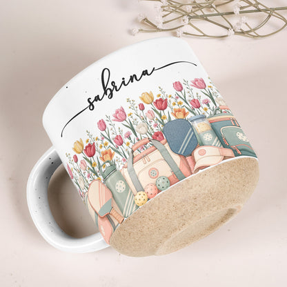 Custom Birth Flower & Name Pottery Mug - Gift For Pickleball Lovers - Personalized Mug